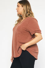Load image into Gallery viewer, Curvy Rolled Sleeve Ribbed Tee
