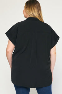 Curvy Collared Top-Blk