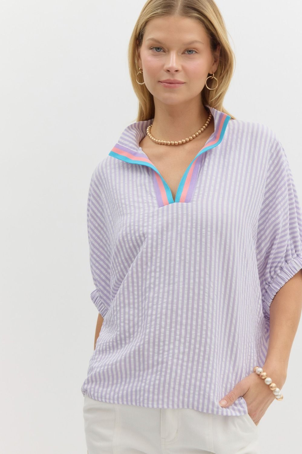 Sporty Chic Seersucker Top