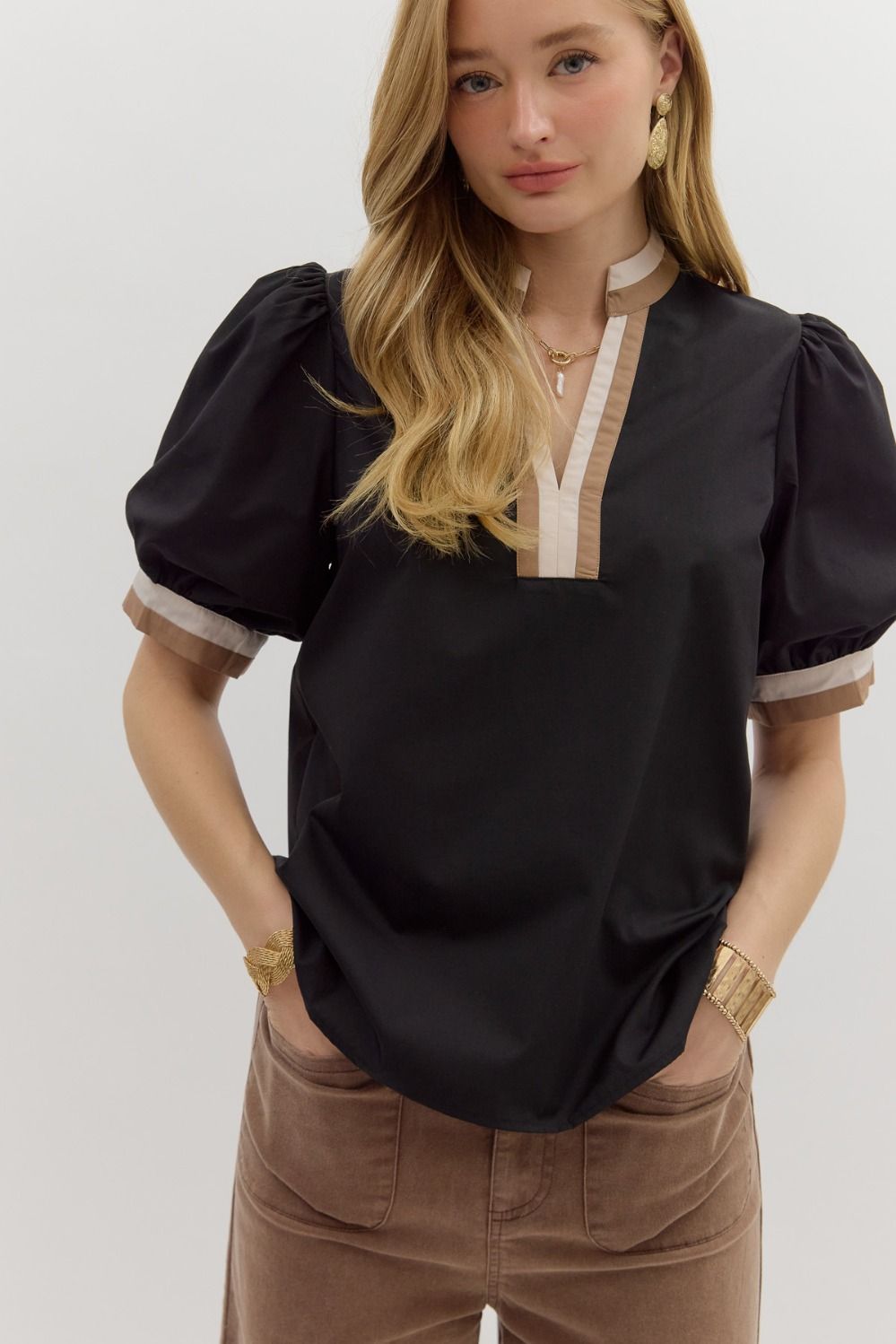 Banded Bubble Sleeve Top