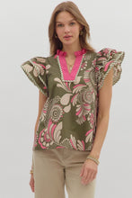 Load image into Gallery viewer, Olive Pink Paisley Top
