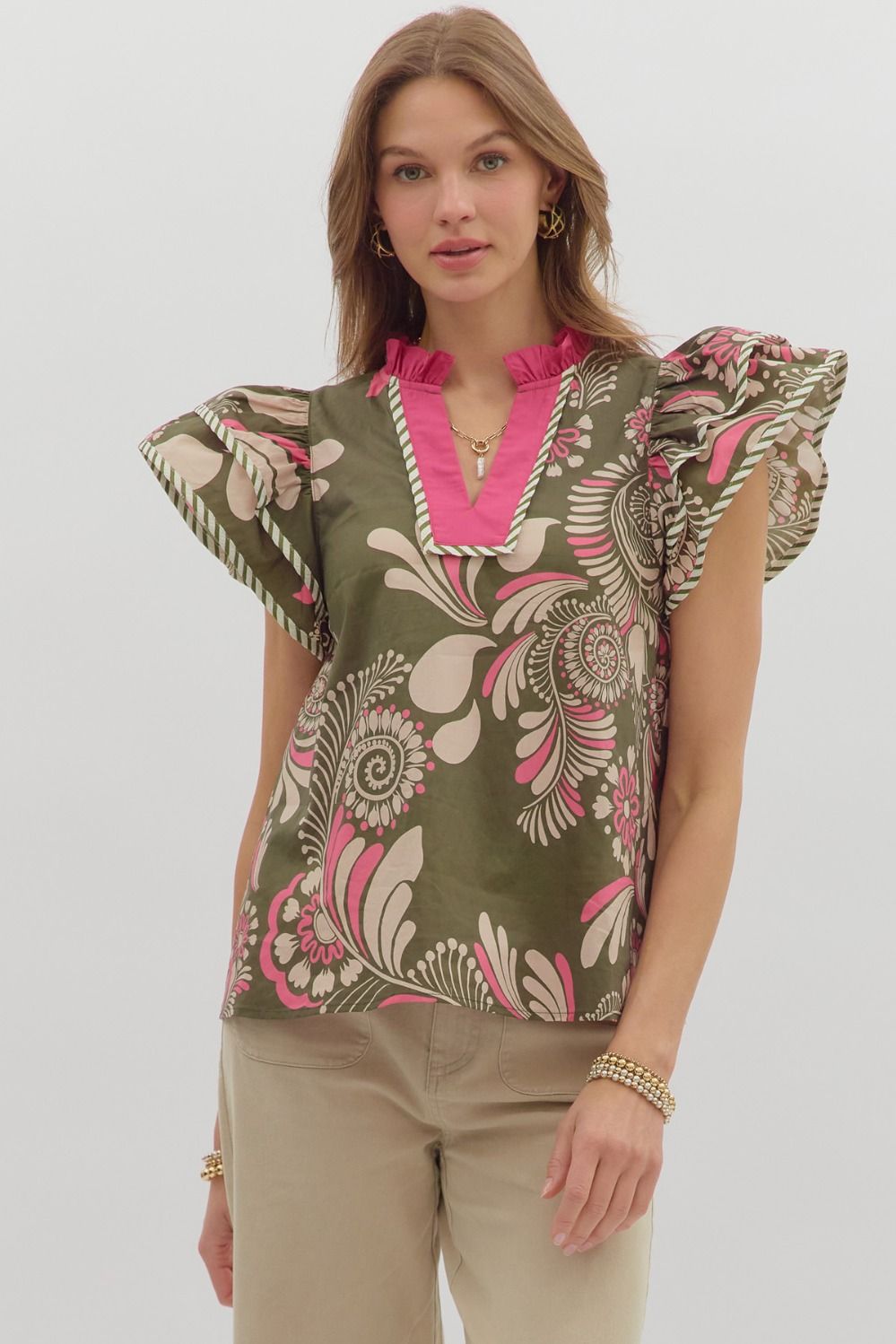 Olive Pink Paisley Top