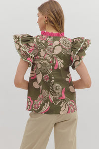 Olive Pink Paisley Top