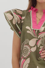 Load image into Gallery viewer, Olive Pink Paisley Top
