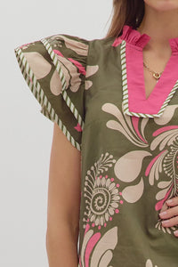 Olive Pink Paisley Top
