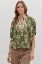 Load image into Gallery viewer, Olive Abstract Dolman Top
