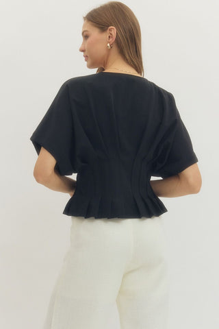 Polished Pleat Top-Black