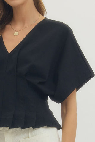 Polished Pleat Top-Black