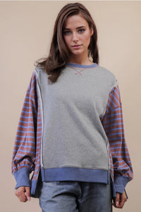 Grey Slouchy Stripe Sweatshirt
