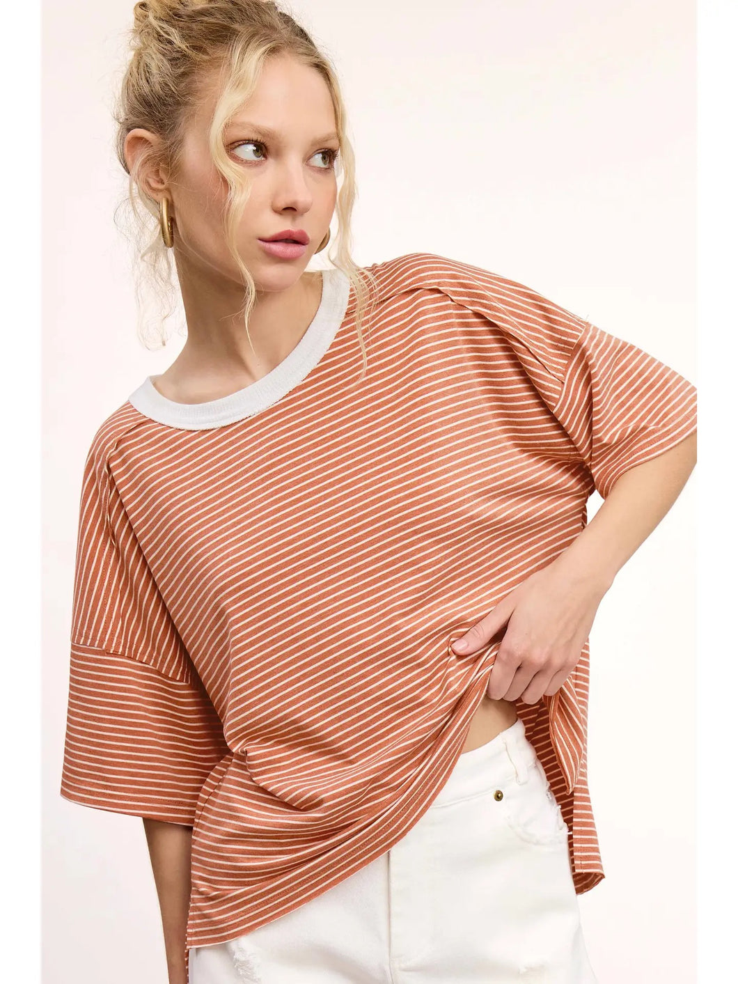 Mel Striped Tee-Rust