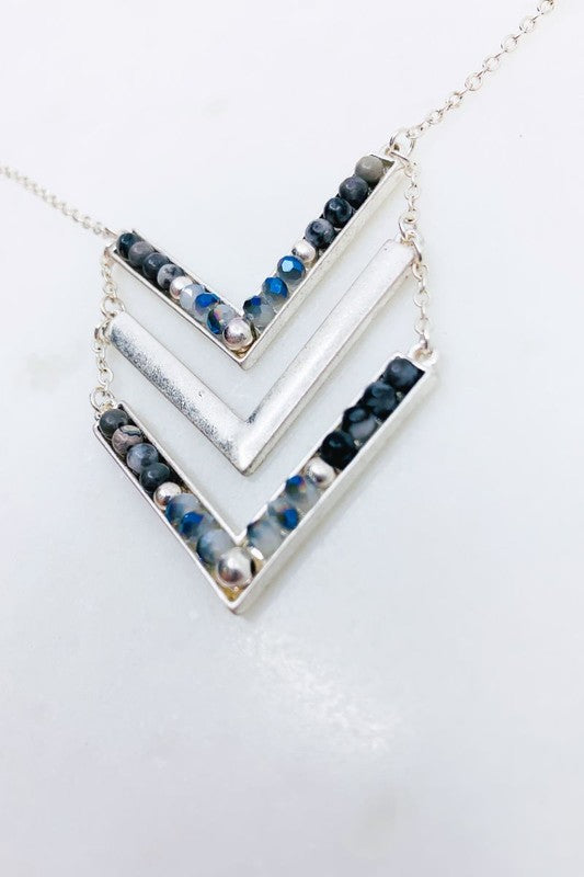 Grey Chevron Stone Necklace