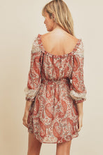 Load image into Gallery viewer, Rust Paisley Mini Dress
