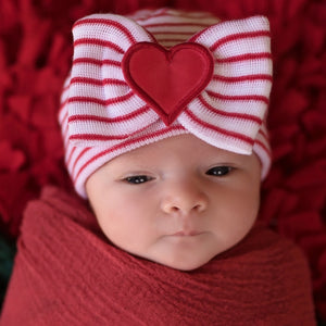 Red Heart Stripe Newborn Beanie