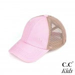 Kids Messy Bun Hat-Baby Pink