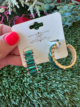 Load image into Gallery viewer, Emerald Baguette Hoop
